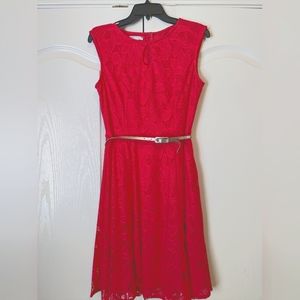 Gorgeous pink lace dress with belt, size 8